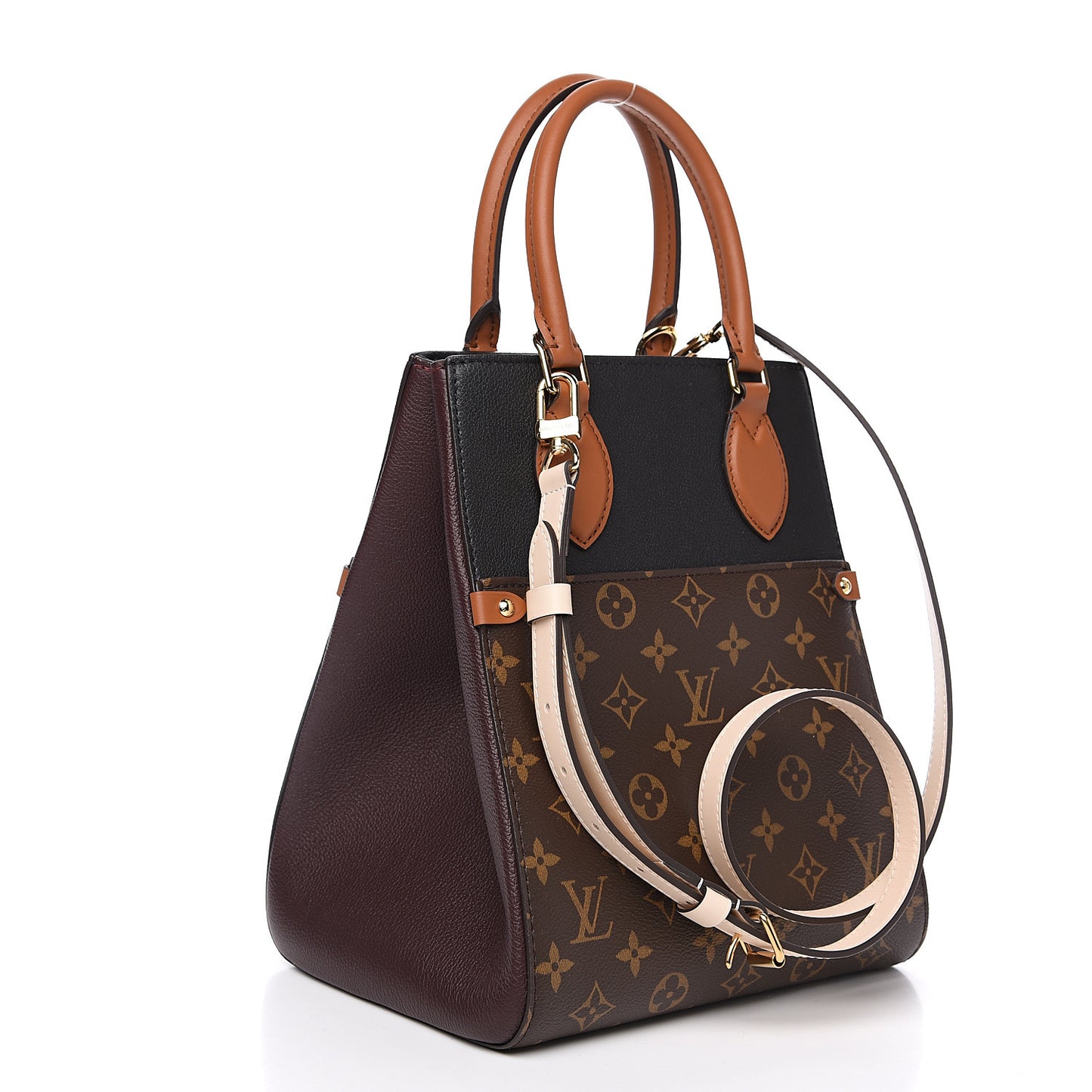 Calfskin Monogram Fold Tote MM Black Wine Cream