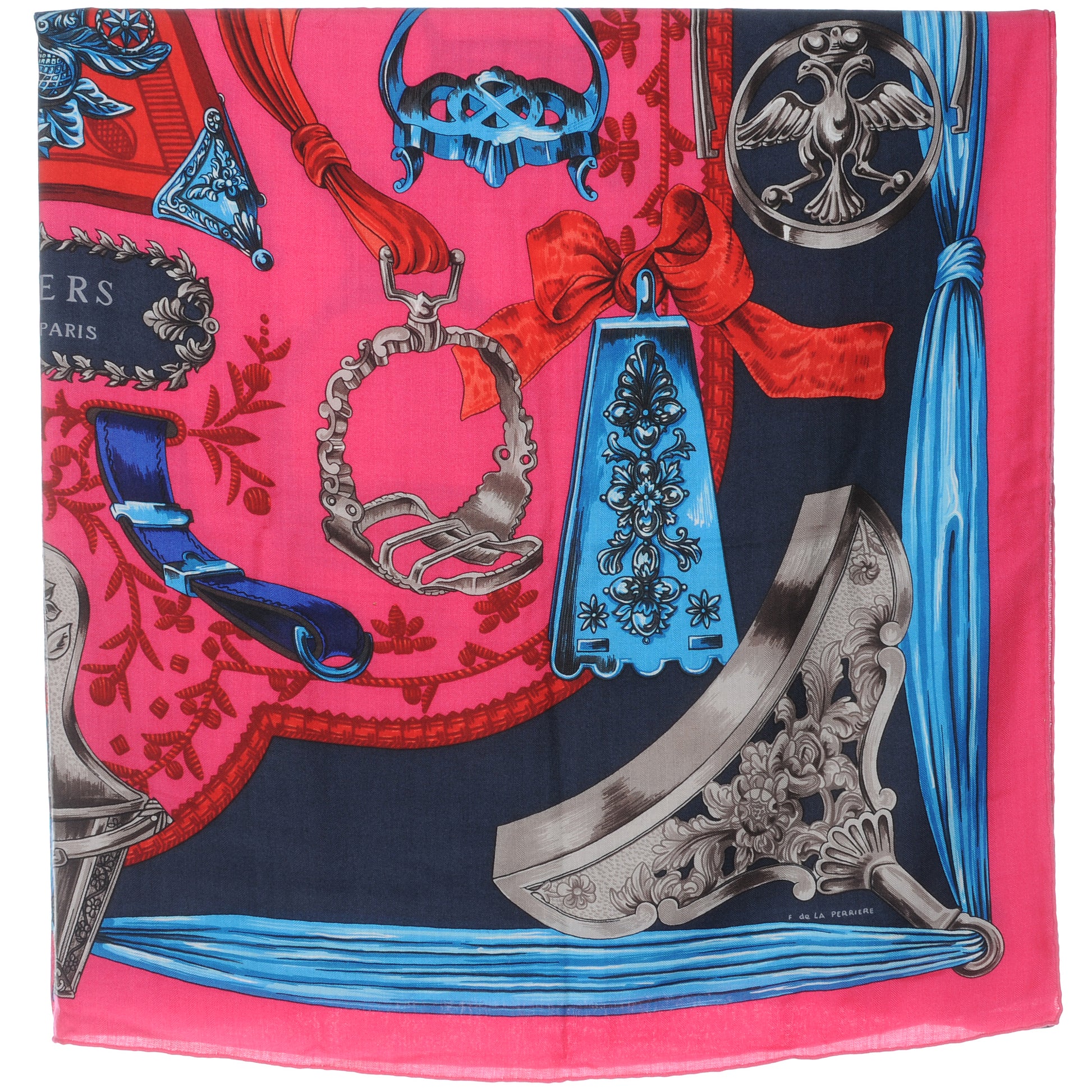 Hermes Cashmere Silk Etriers Shawl GM 140 Rose Indien 3 of 9
