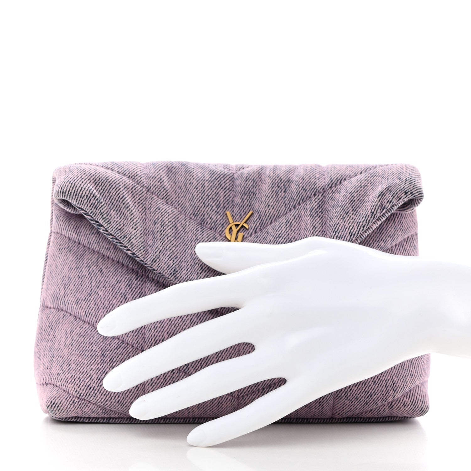 Saint Laurent Denim Quilted Loulou Puffer Monogram Pouch Clutch Bleached Lilac 2 of 8