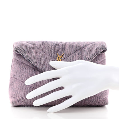 Saint Laurent Denim Quilted Loulou Puffer Monogram Pouch Clutch Bleached Lilac 2 of 8