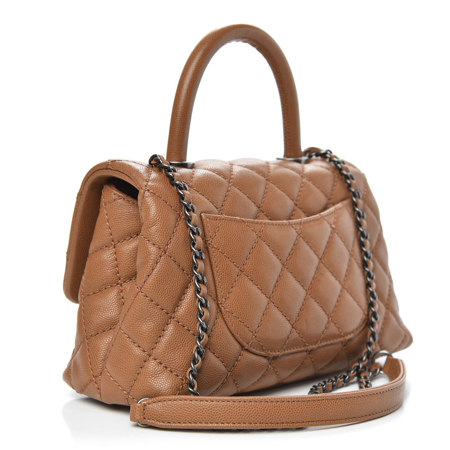 Caviar Quilted Mini Coco Handle Flap Camel