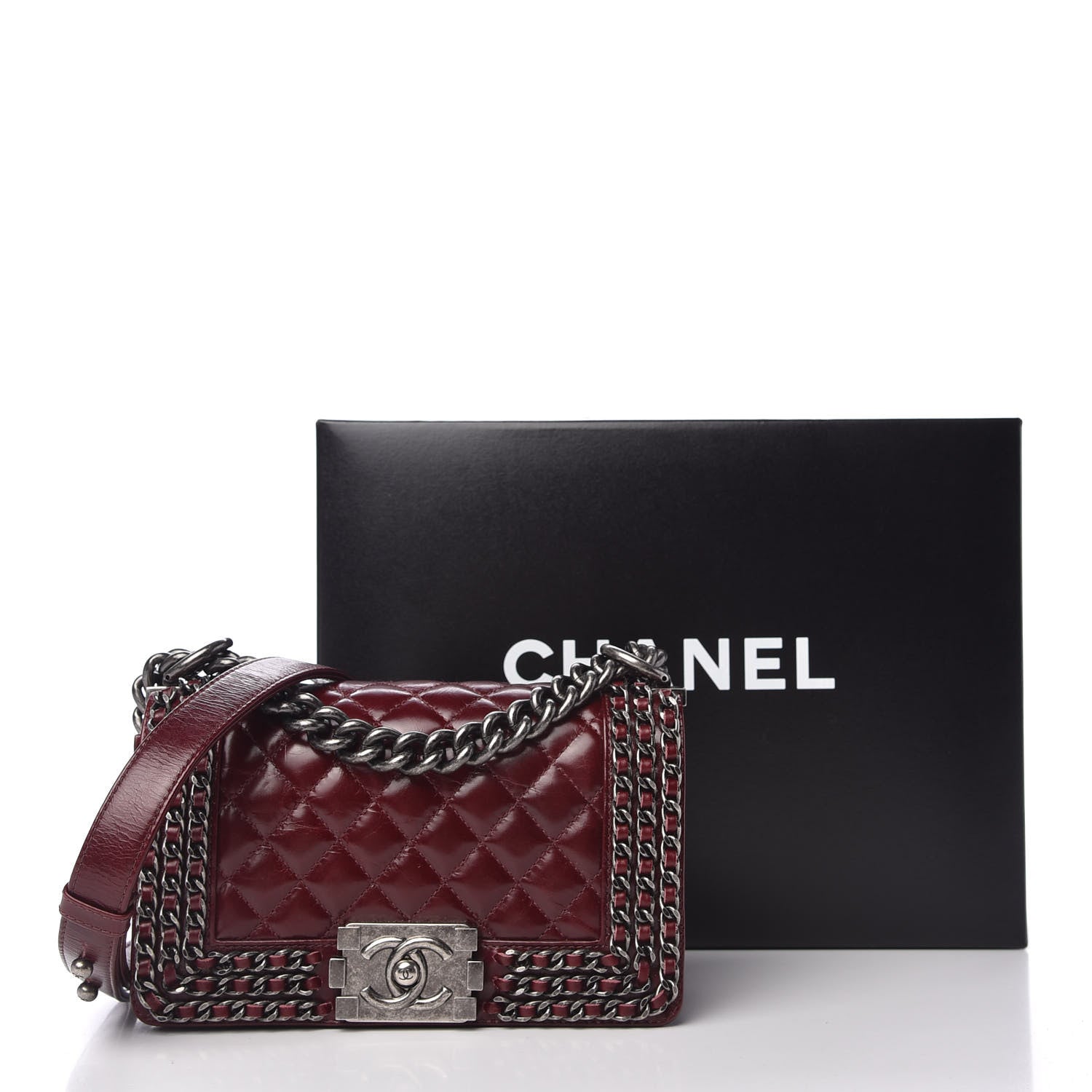 Chanel Glazed Calfskin Quilted Small Boy Chained Flap Burgundy 10 of 10
