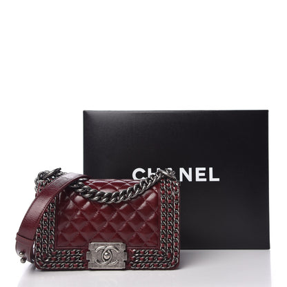 Chanel Glazed Calfskin Quilted Small Boy Chained Flap Burgundy 10 of 10