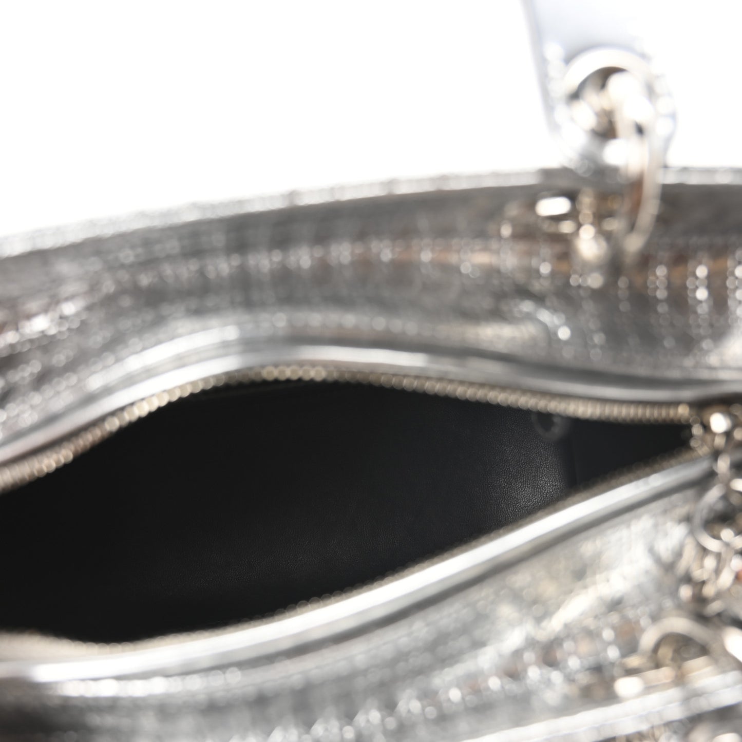 Metallic Patent Micro-Cannage Medium Lady Dior Silver