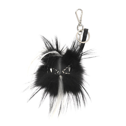 Fendi Cuoio Romano Goat Fox Fur Metal Stitch Triangle Monster Eyes Cube Bag Charm Black White 1 of 6