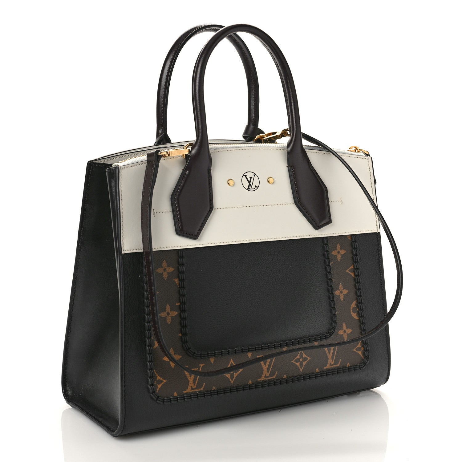 Louis Vuitton Calfskin Monogram City Steamer MM Black White 3 of 8