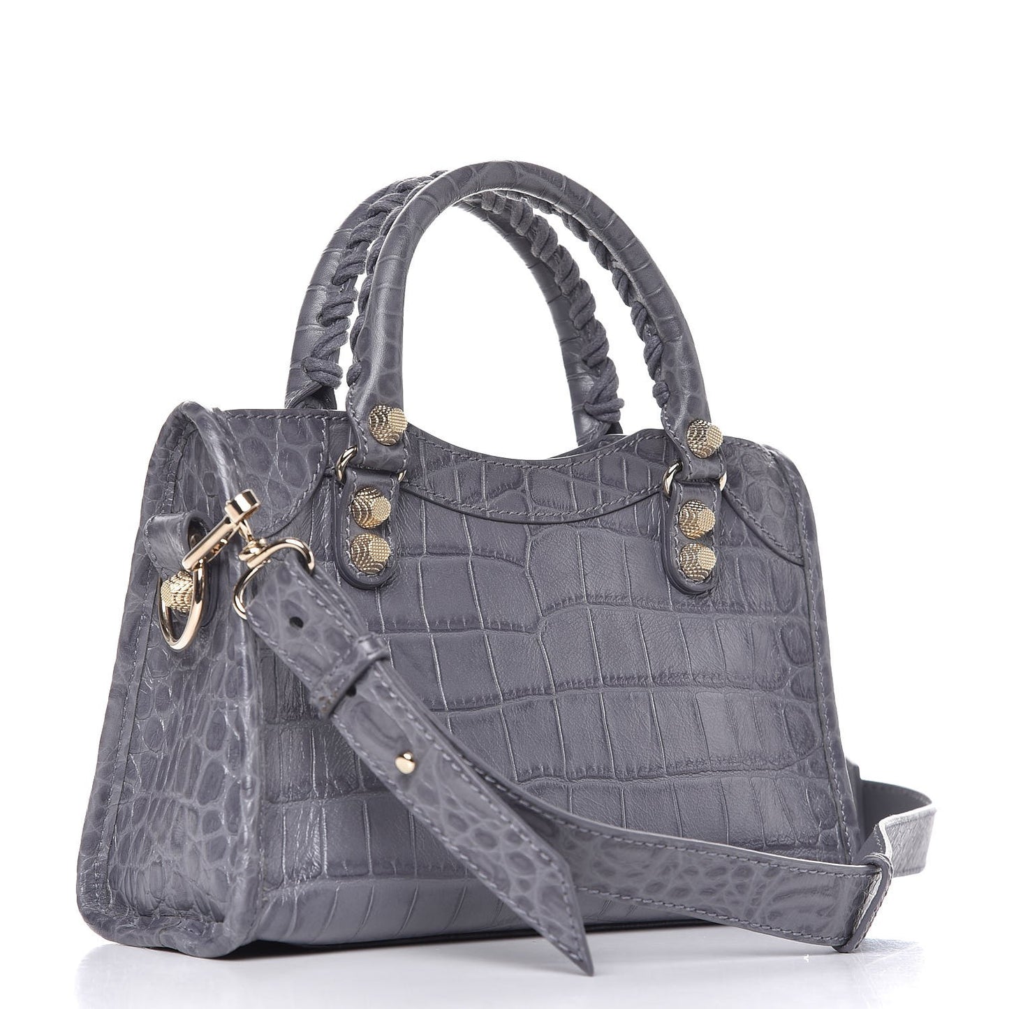 Calfskin Crocodile Embossed Giant 12 Gold Hardware Mini City Gris Beton