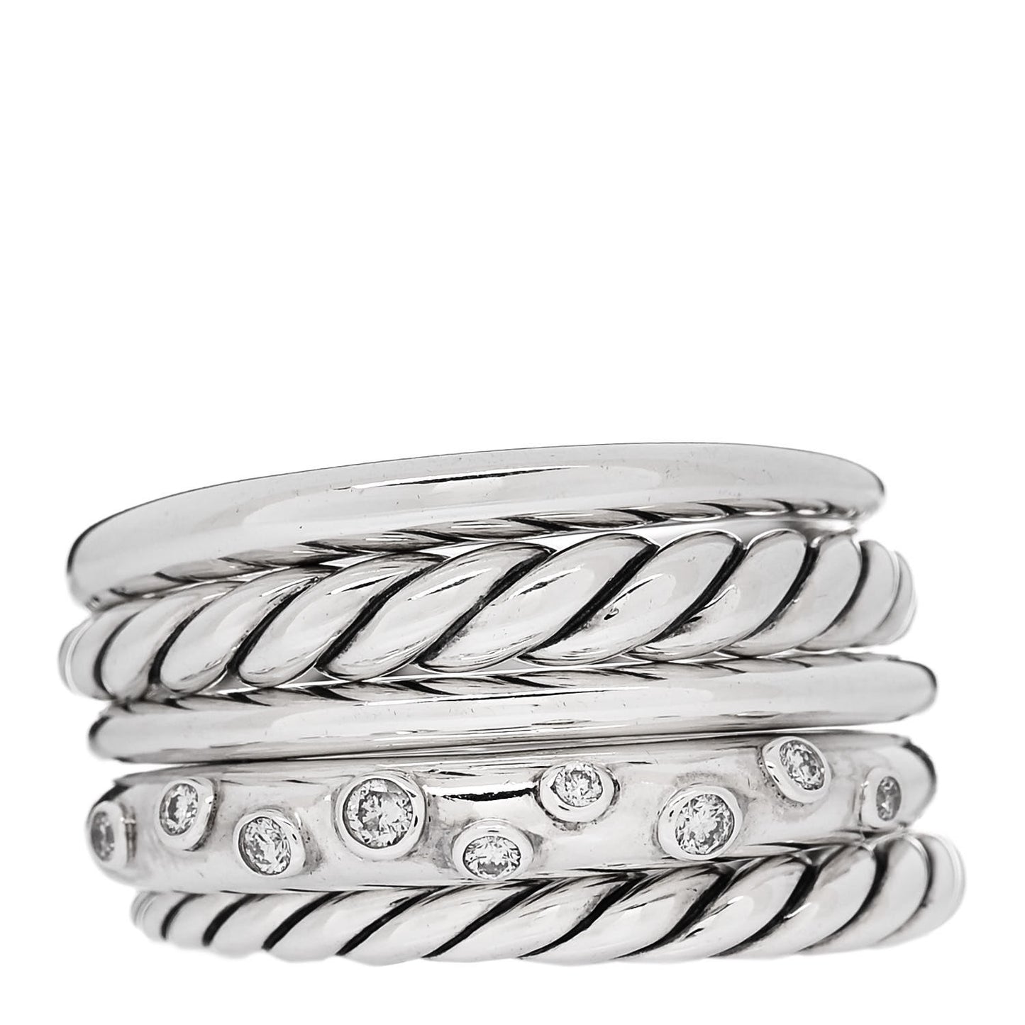 Sterling Silver Diamond 16mm Pure Form Stacked Ring 58 8.25