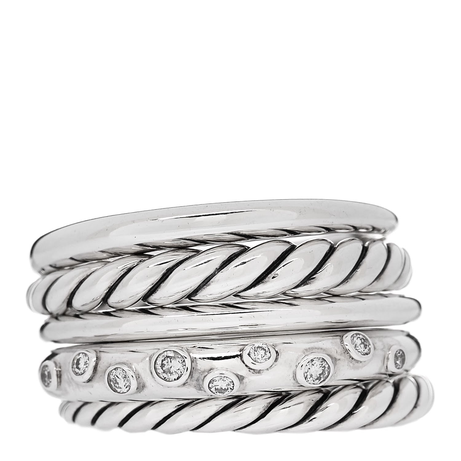 David Yurman Sterling Silver Diamond 16mm Pure Form Stacked Ring 58 8.25 1 of 4