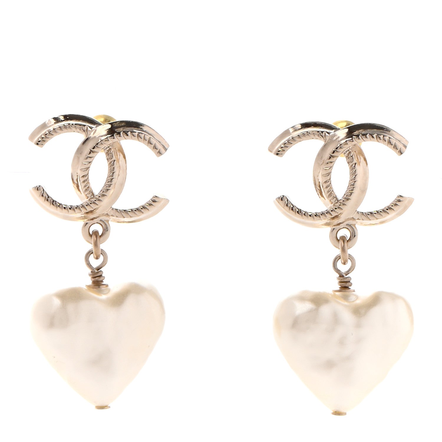 Chanel Pearl CC Heart Drop Earrings Gold 1 of 4