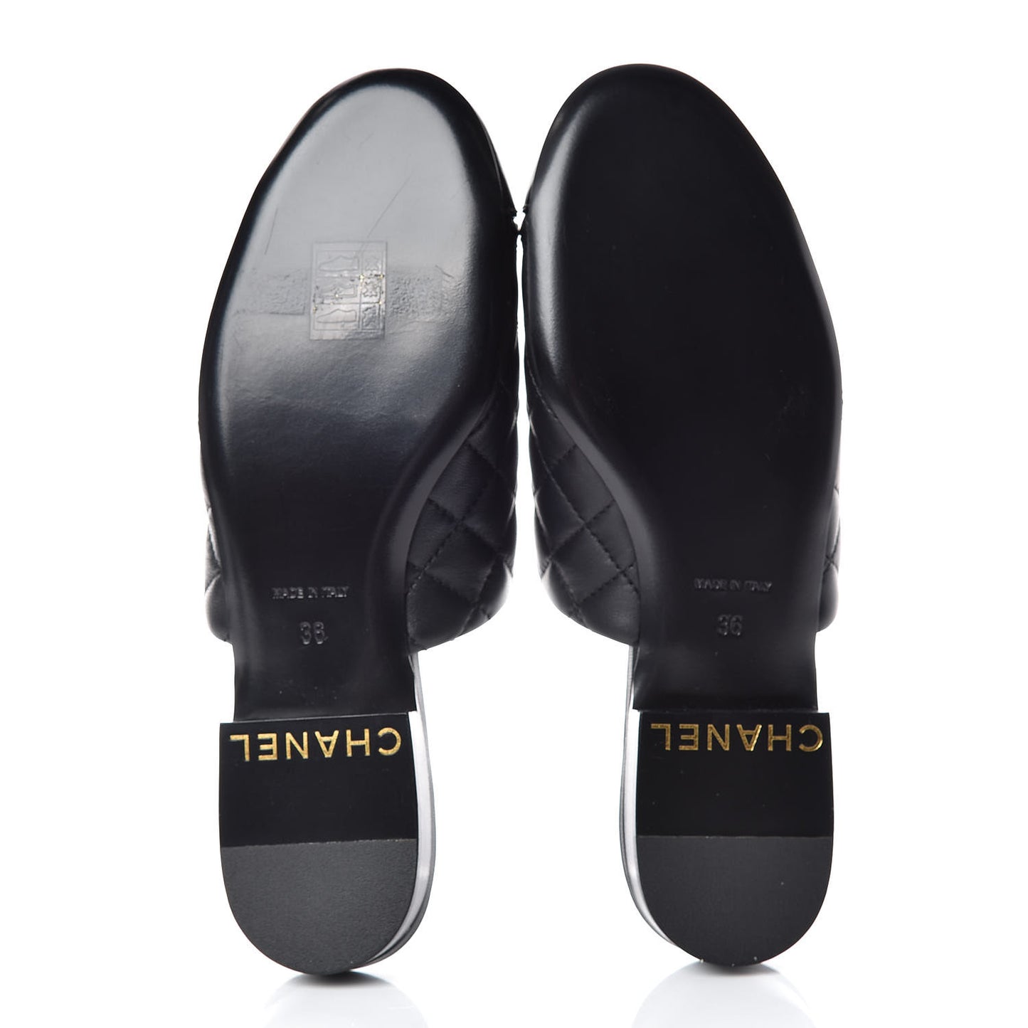 Lambskin Quilted Chain Mules 36 Black