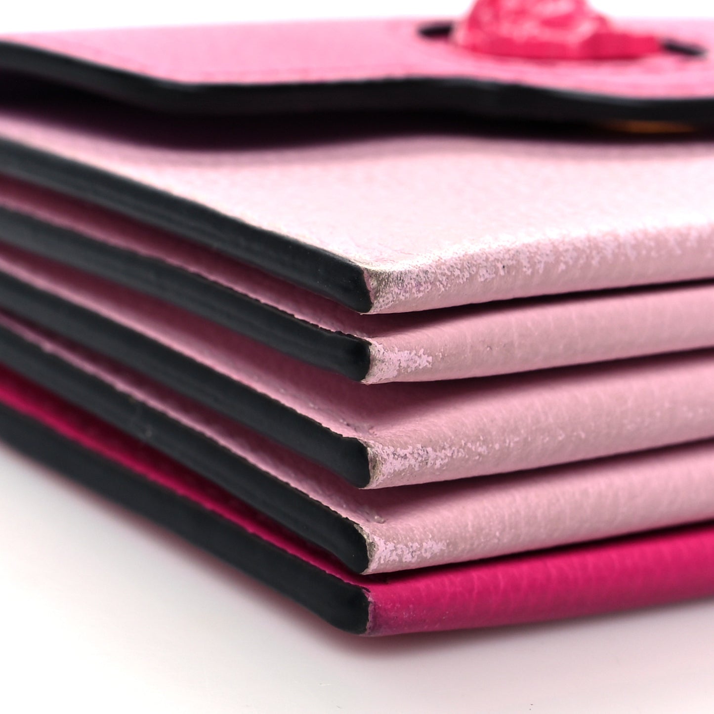 Grained Calfskin Medusa Card Holder Fuchsia Light Pink