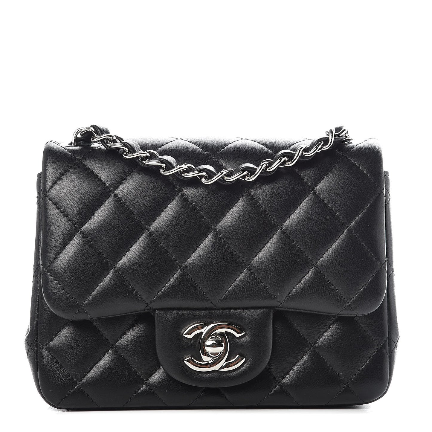 Lambskin Quilted Mini Square Flap Black