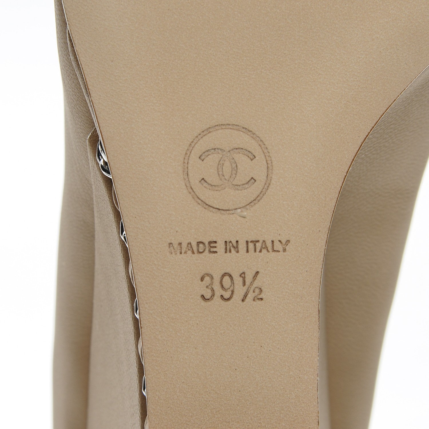 Chanel Calfskin Cap Toe Chain Wedge Pumps 39.5 Marron Clair Black 7 of 7