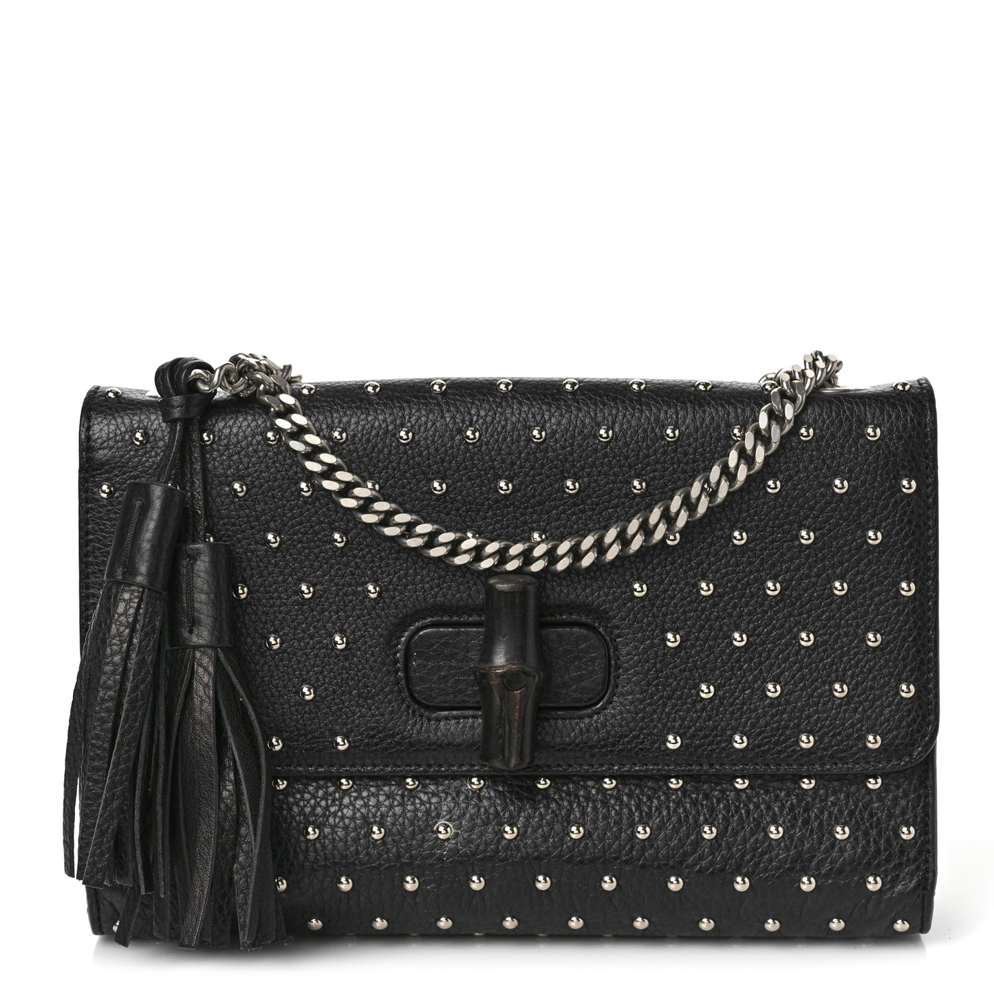 Calfskin Studded Medium Miss Bamboo Shoulder Bag Black