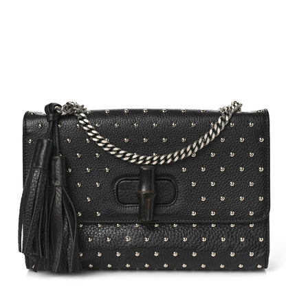 Gucci Calfskin Studded Medium Miss Bamboo Shoulder Bag Black 1 of 14