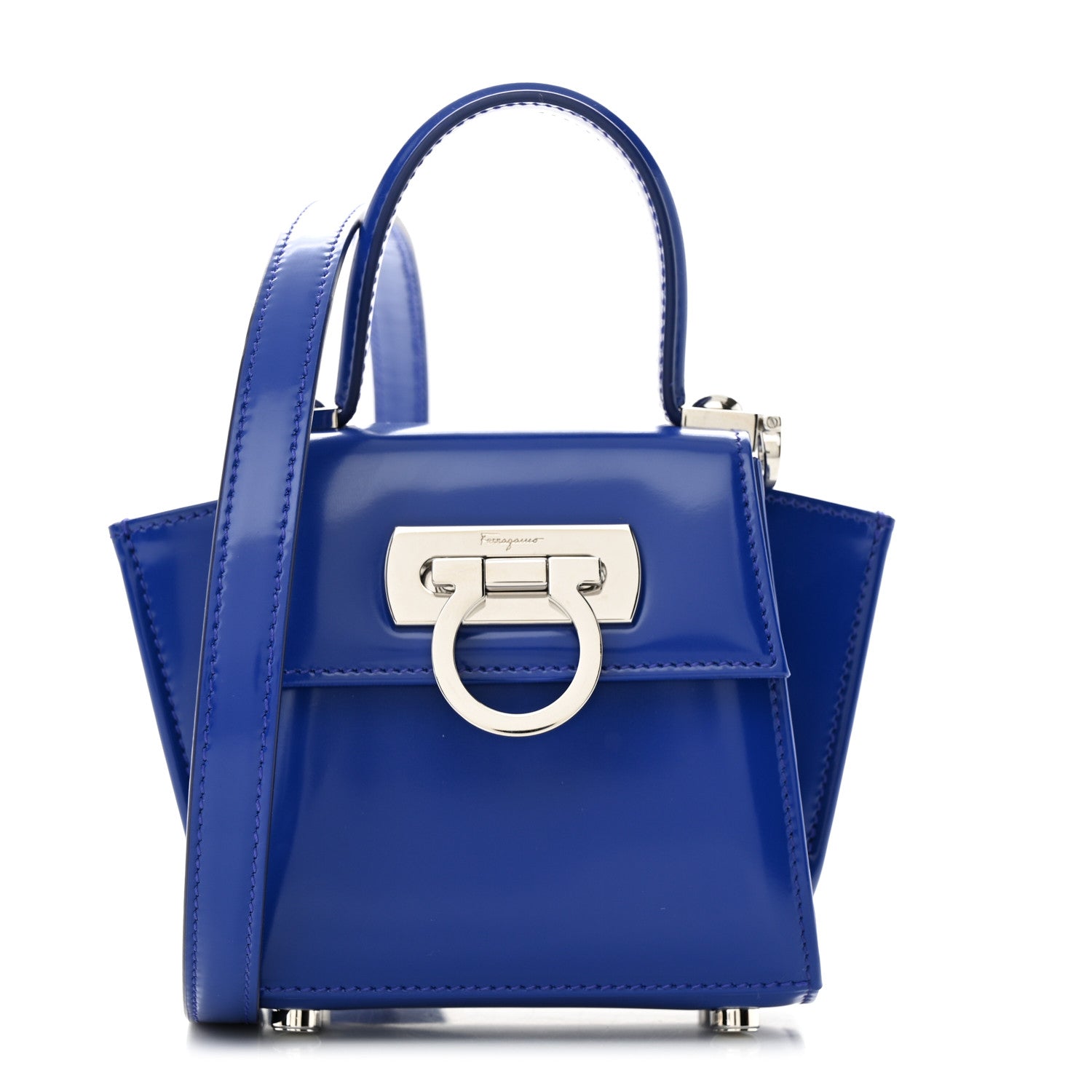 Salvatore Ferragamo Brushed Calfskin Micro Iconic Top Handle Bag Lapis Lazuli 1 of 9