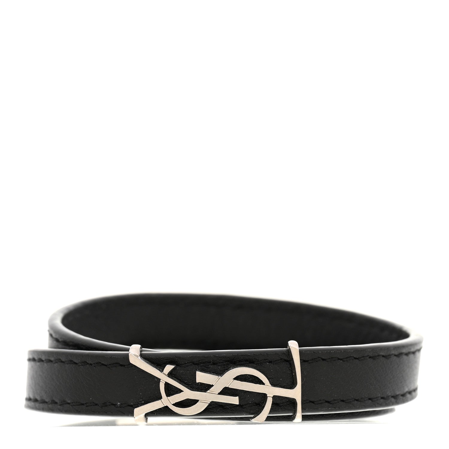 Saint Laurent Calfskin Opyum Double Wrap Bracelet Black 1 of 7