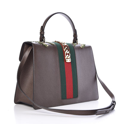 Gucci Calfskin Embroidered Medium Sylvie Top Handle Bag New Acero Multicolor 3 of 10