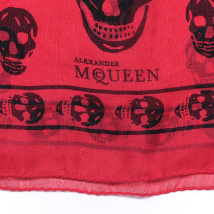 Alexander McQueen Silk Chiffon Skull Scarf Red Black 3 of 4
