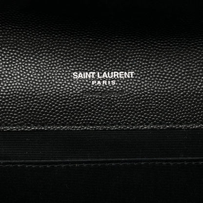 Saint Laurent Grain De Poudre Matelasse Chevron Monogram Envelope Clutch Black 6 of 15