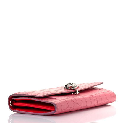 Alexander McQueen Crocodile Embossed Calfskin Skull Wallet on Chain Pink 4 of 5