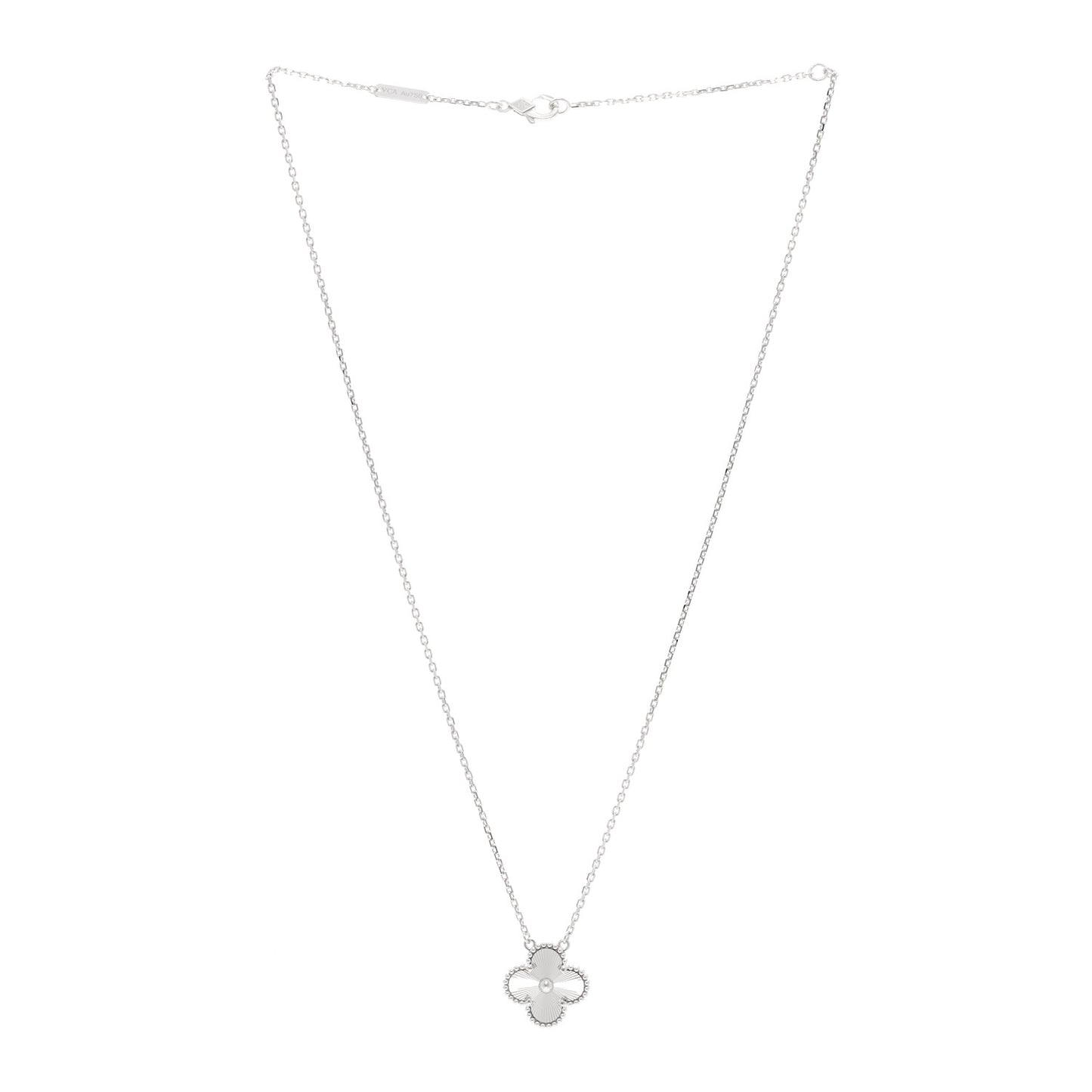 18K White Gold Guilloche Vintage Alhambra Pendant Necklace