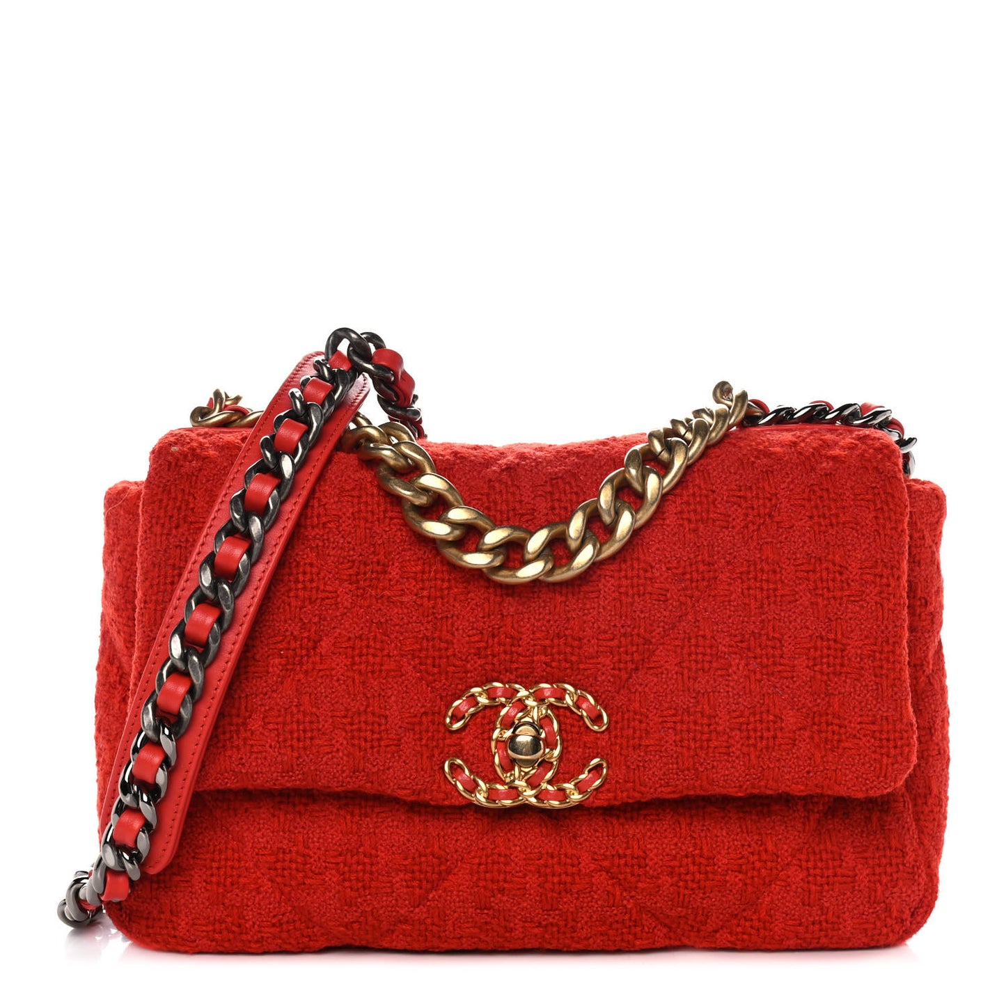 Tweed Quilted Medium Chanel 19 Flap Red