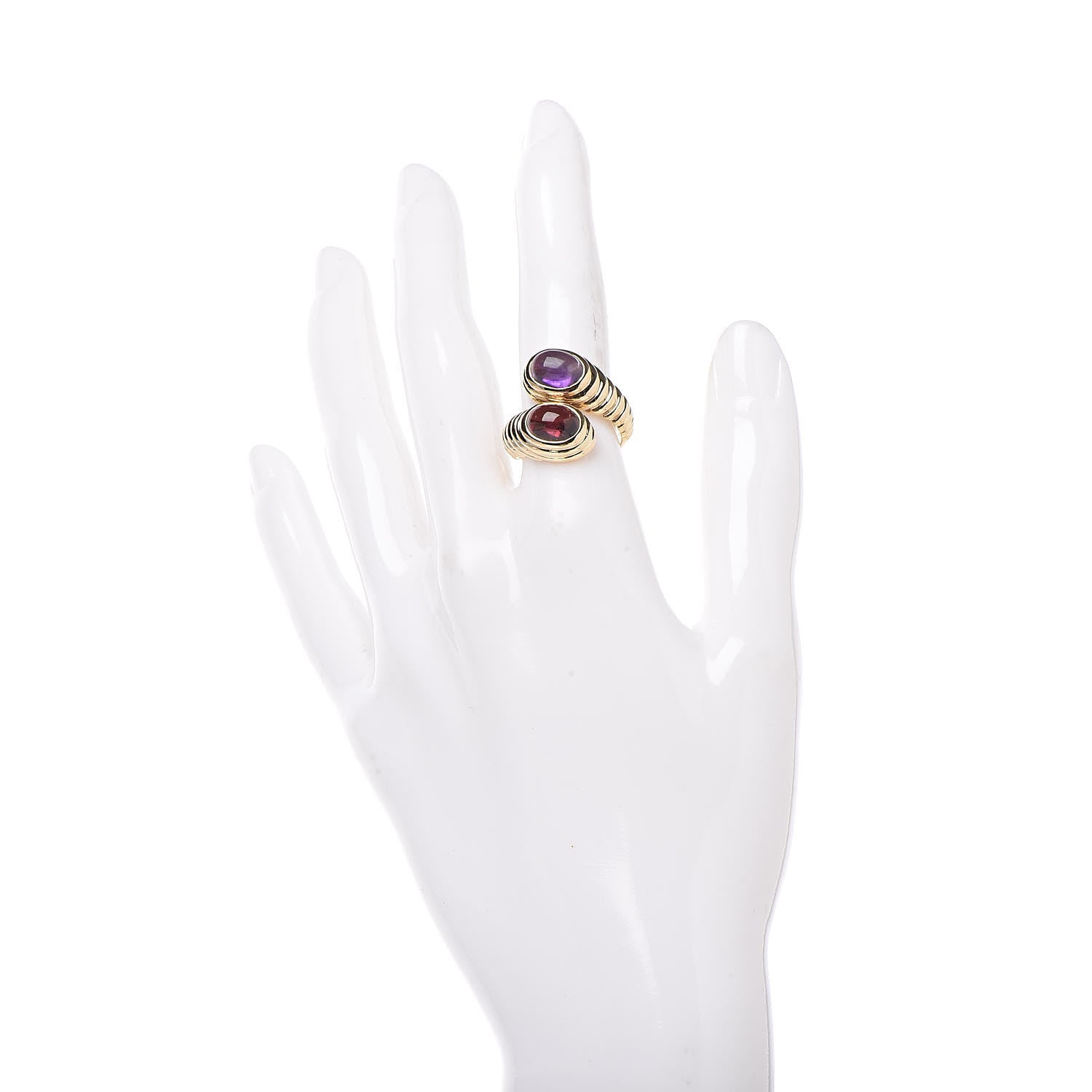 Bulgari 18K Yellow Gold Amethyst Pink Tourmaline Bypass Ring 51 5.75 3 of 12