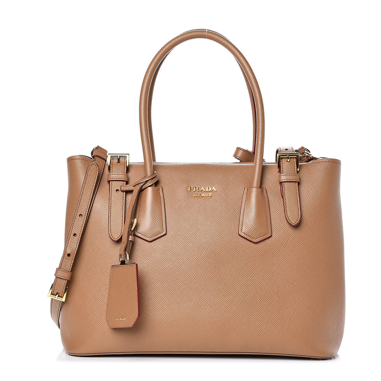 Saffiano Cuir Buckle Tote Caramel