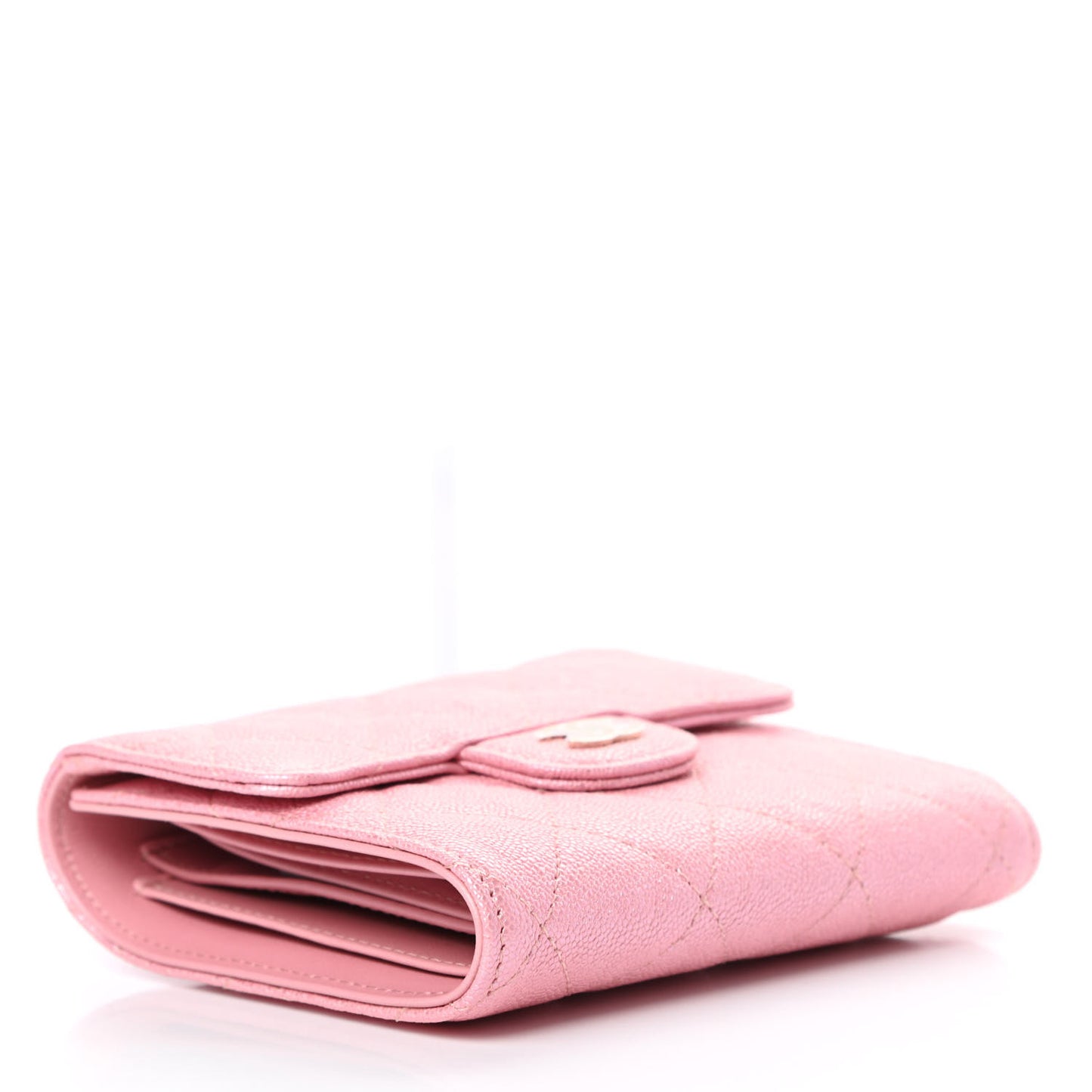 Iridescent Caviar Quilted Compact Flap Wallet Pink