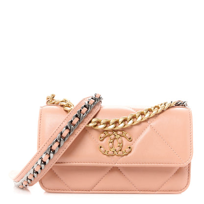 Chanel Lambskin Quilted Chanel 19 Flap Phone Holder With Chain Pink 1 of 11