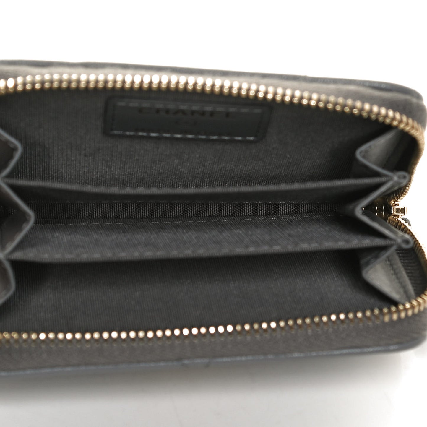 Lambskin Quilted Chanel 19 Zip Around Coin Purse Wallet Grey