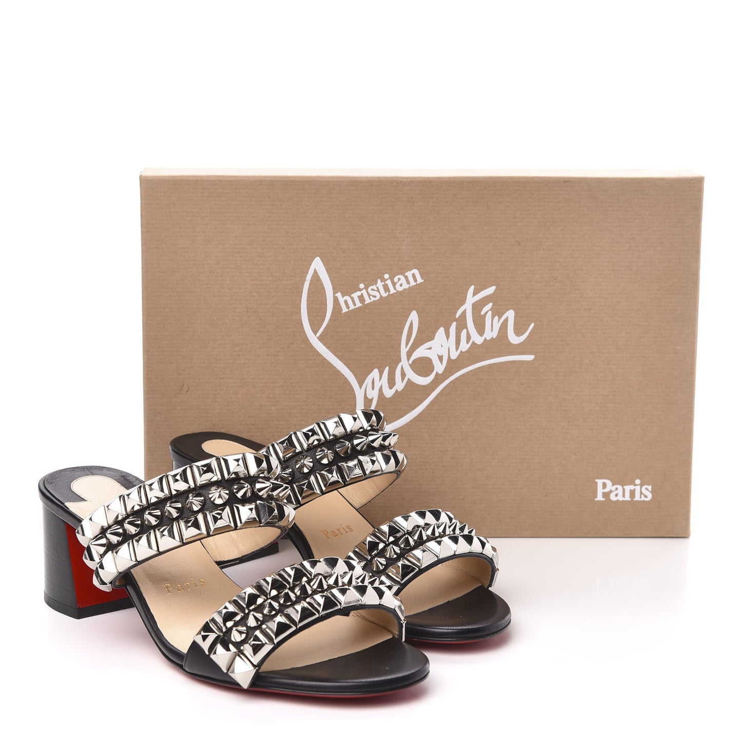 Calfskin Studded Tina Goes Mad 55 Slide Sandals 37 Black