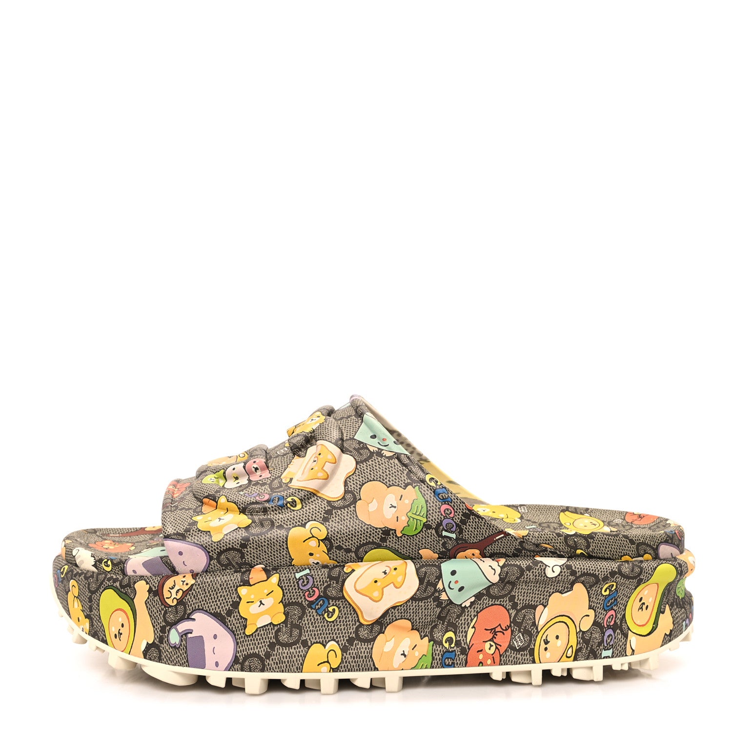 Gucci X PIKARAR Cubic Rubber Monogram Animal Print Womens Interlocking G Platform 42mm Slide Sandals 38 Beige Ebony Multicolor 1 of 10
