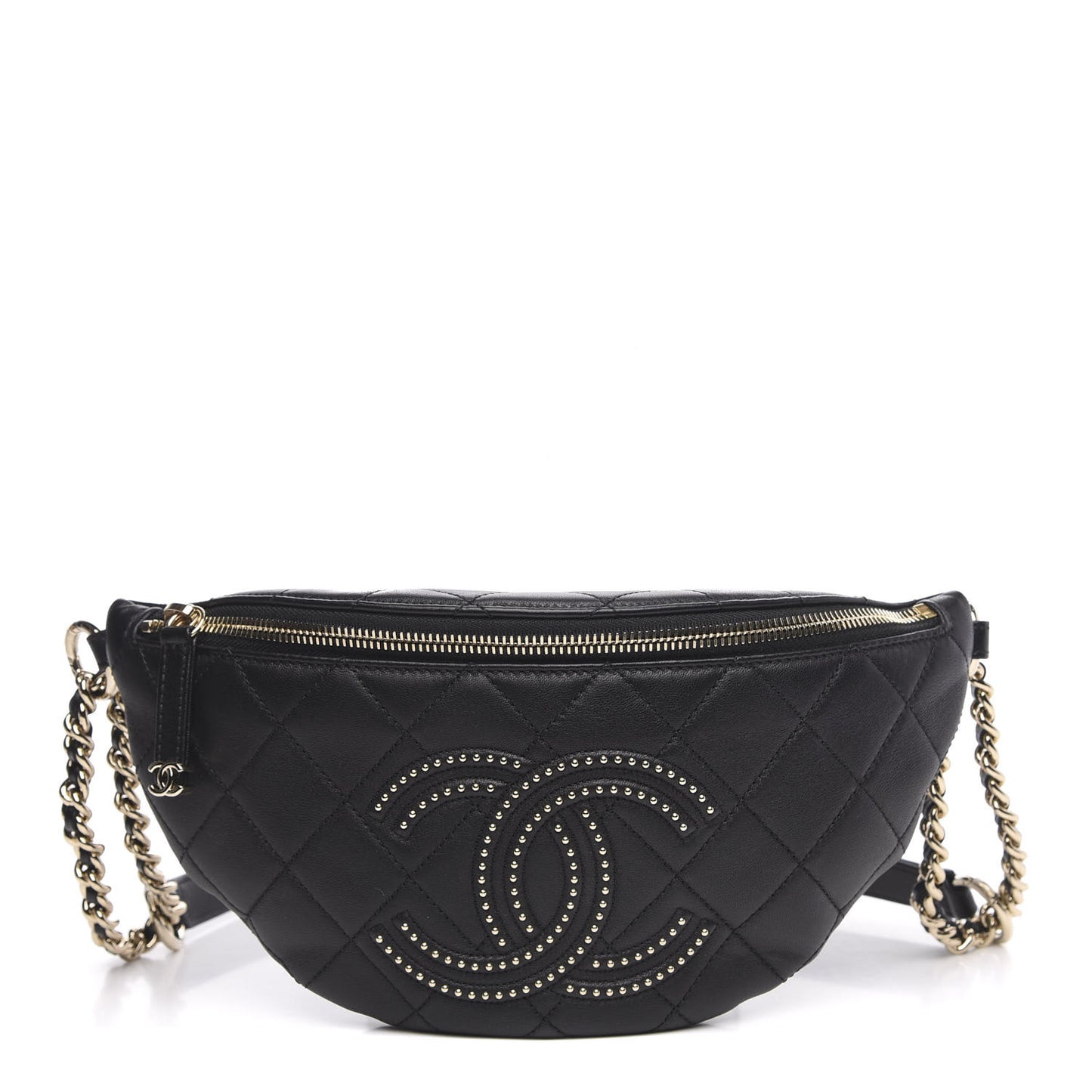 Lambskin Quilted Studded Waist Bag Fanny Pack Black