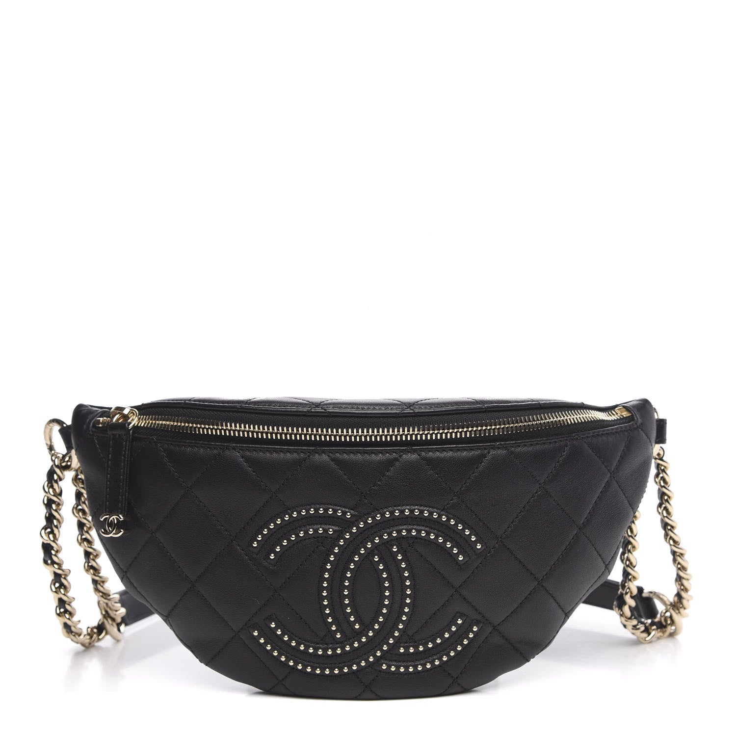 Chanel Lambskin Quilted Studded Waist Bag Fanny Pack Black 1 of 10