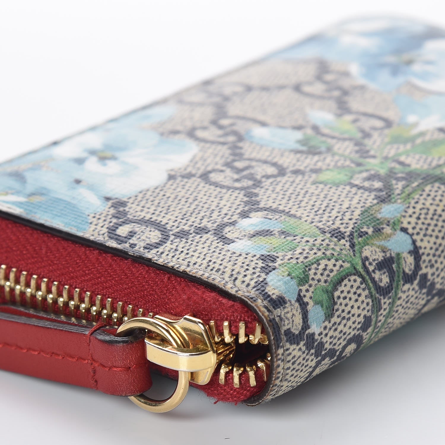 Gucci GG Supreme Monogram Blooms Zip Around Card Case Wallet Beige Blue Navy Hibiscus Red 7 of 9