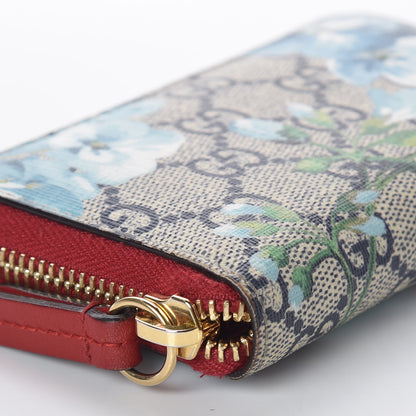 Gucci GG Supreme Monogram Blooms Zip Around Card Case Wallet Beige Blue Navy Hibiscus Red 7 of 9