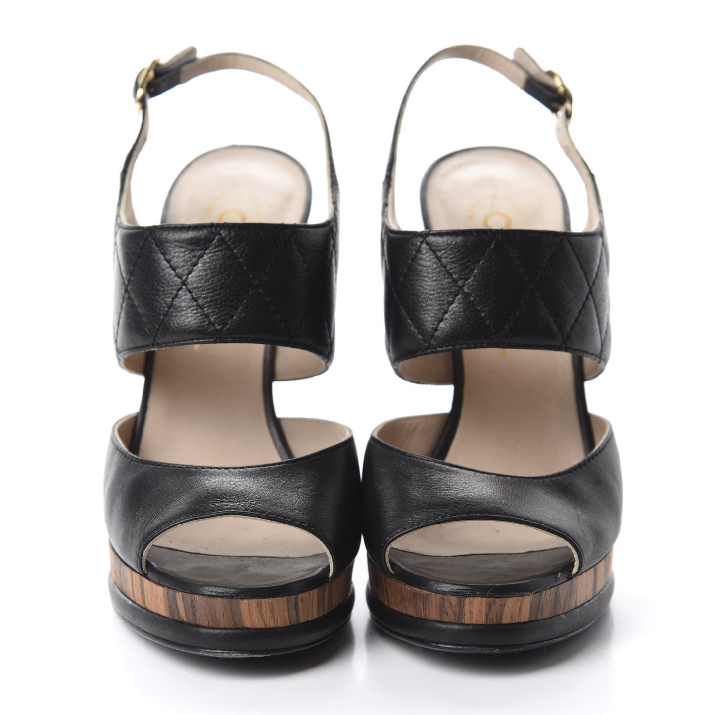 Lambskin Quilted Wooden Sandals 36.5 Black