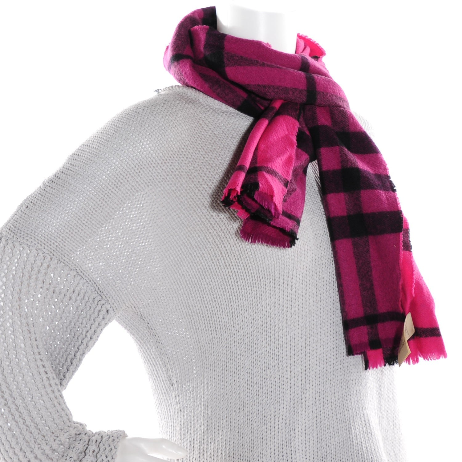Burberry Cashmere Giant Check Fringe Scarf Pink 2 of 3