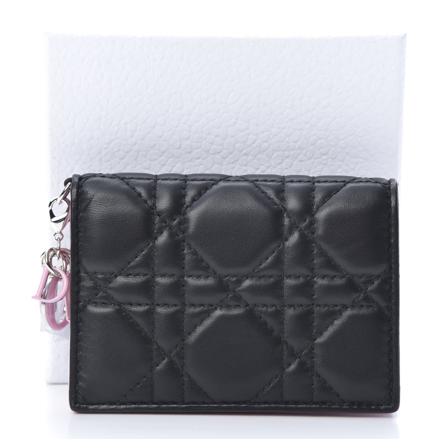 Christian Dior Lambskin Cannage Bi-Color Small Lady Dior Flap Card Holder Black Pink 8 of 8