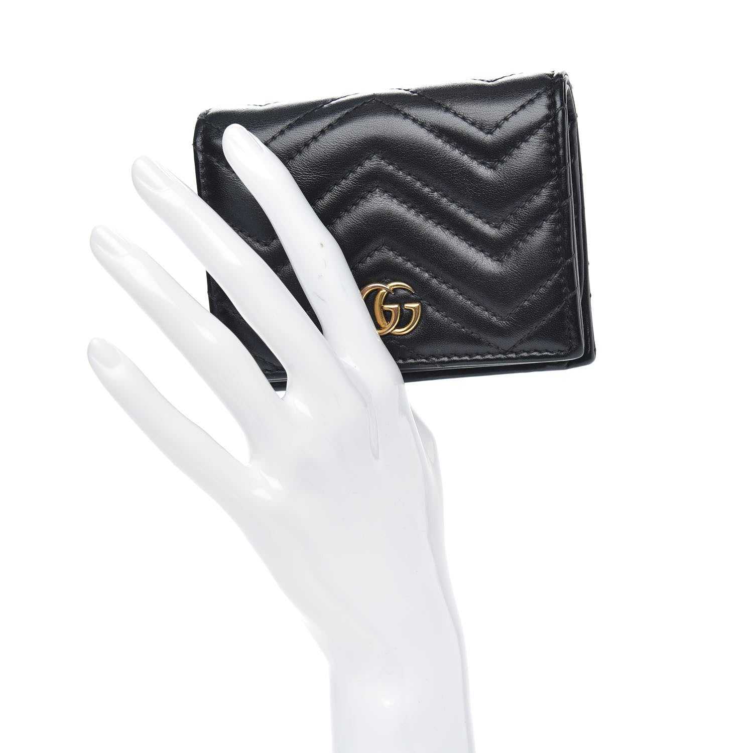 Gucci Calfskin Matelasse GG Marmont Card Case Wallet Black 2 of 9
