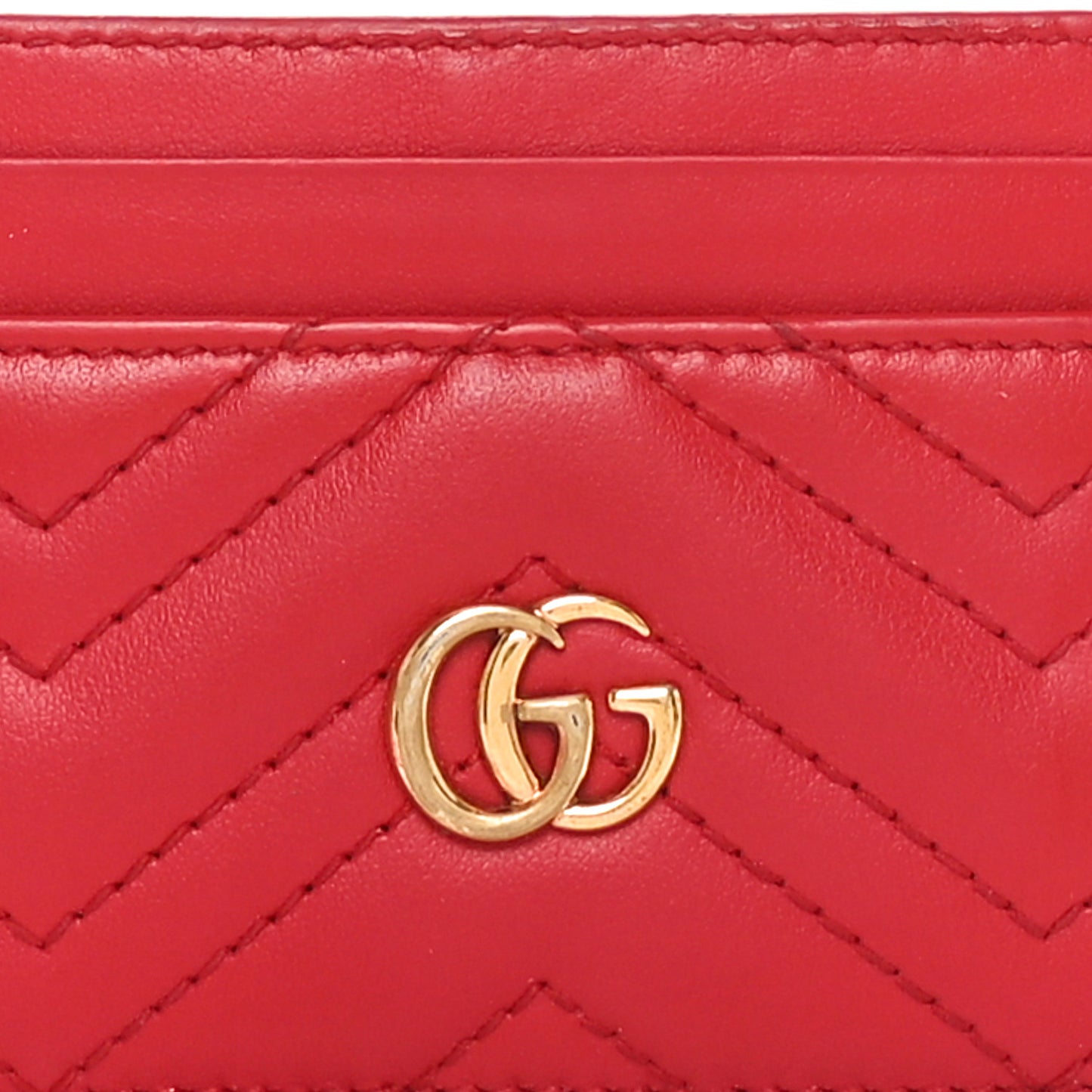 Calfskin Matelasse GG Marmont Card Holder Hibiscus Red
