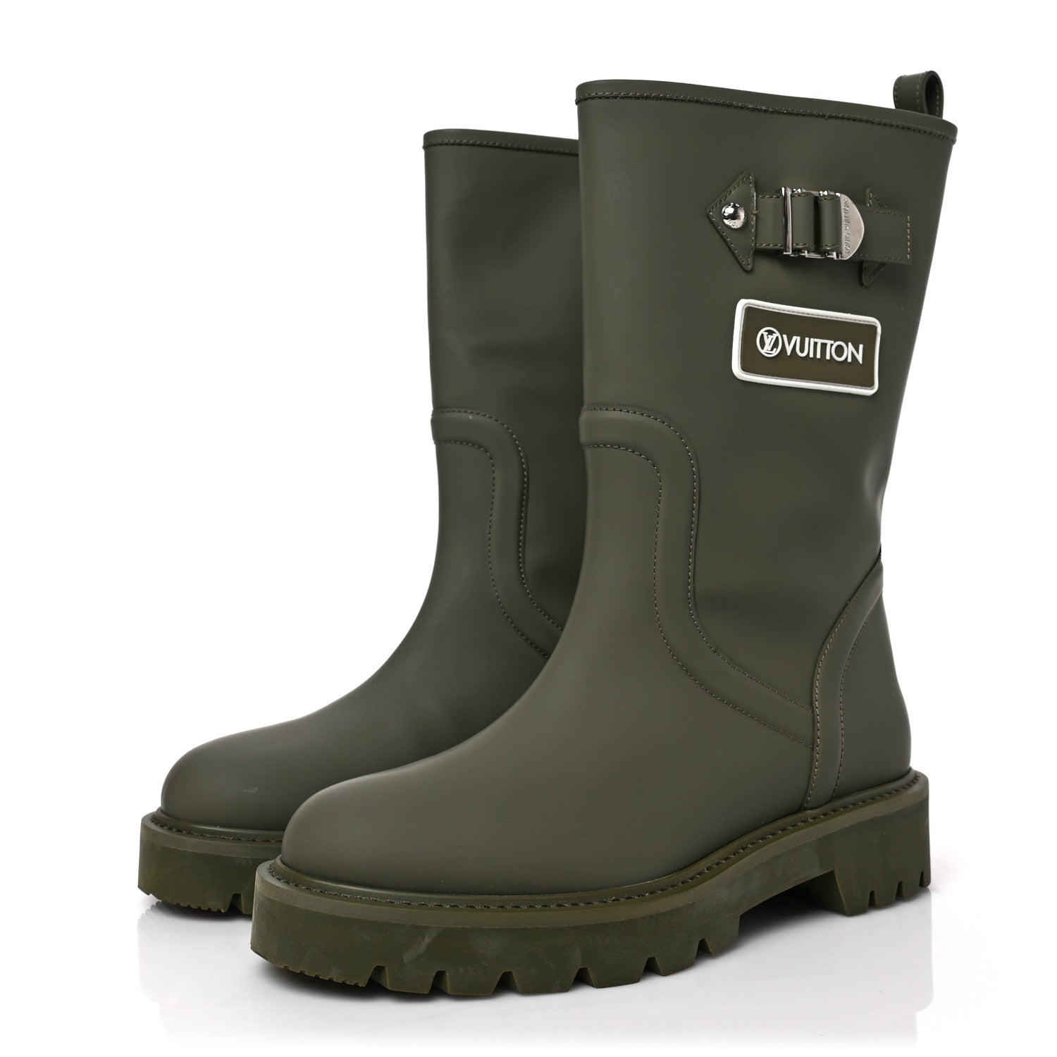 Louis Vuitton Rubber Calfskin Territory Flat Boots 38 Khaki 3 of 7