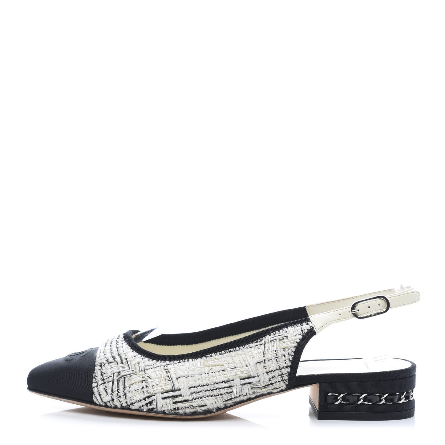 Tweed Cap Toe CC Slingback Flat 38 White Black