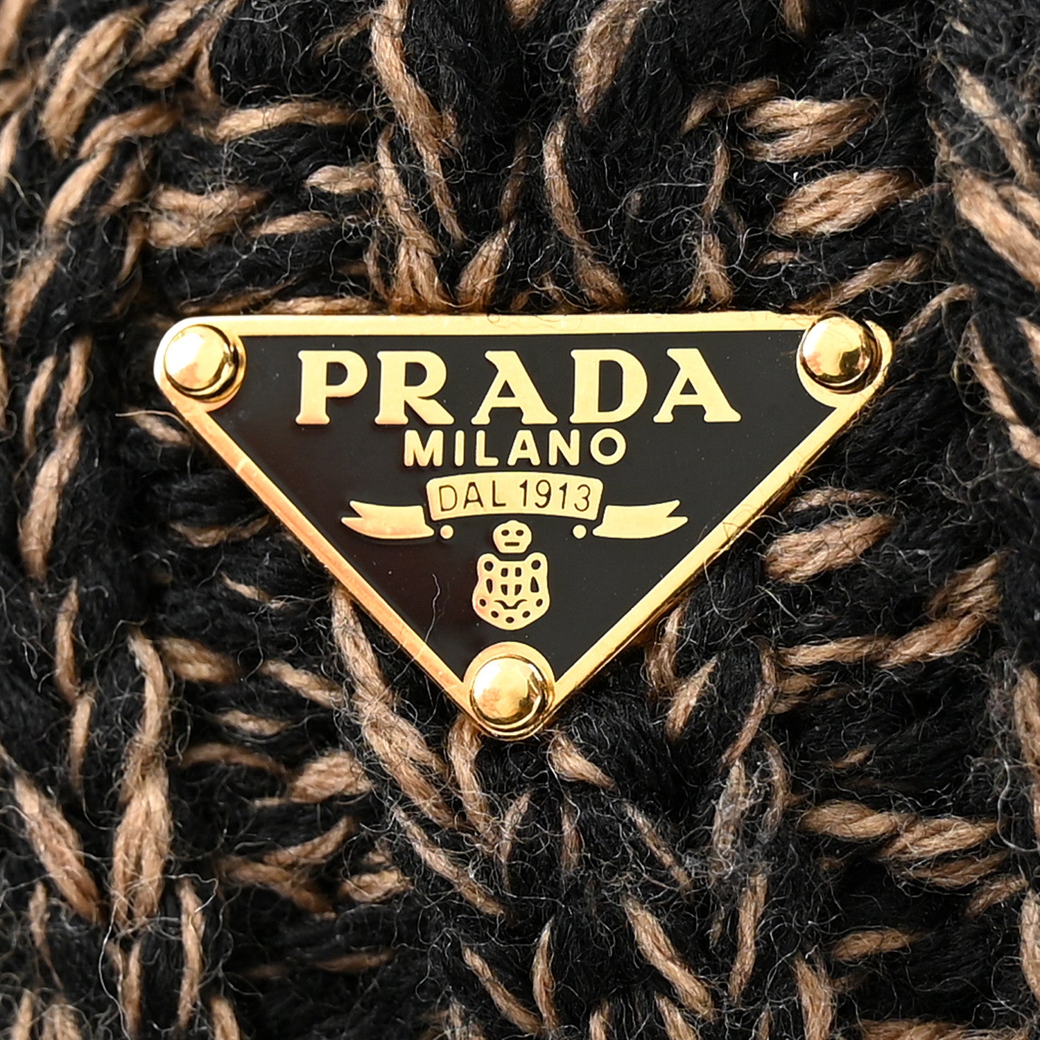 Prada Knitted Soft Lambskin Robot Keychain With Strap Black Camel 5 of 6
