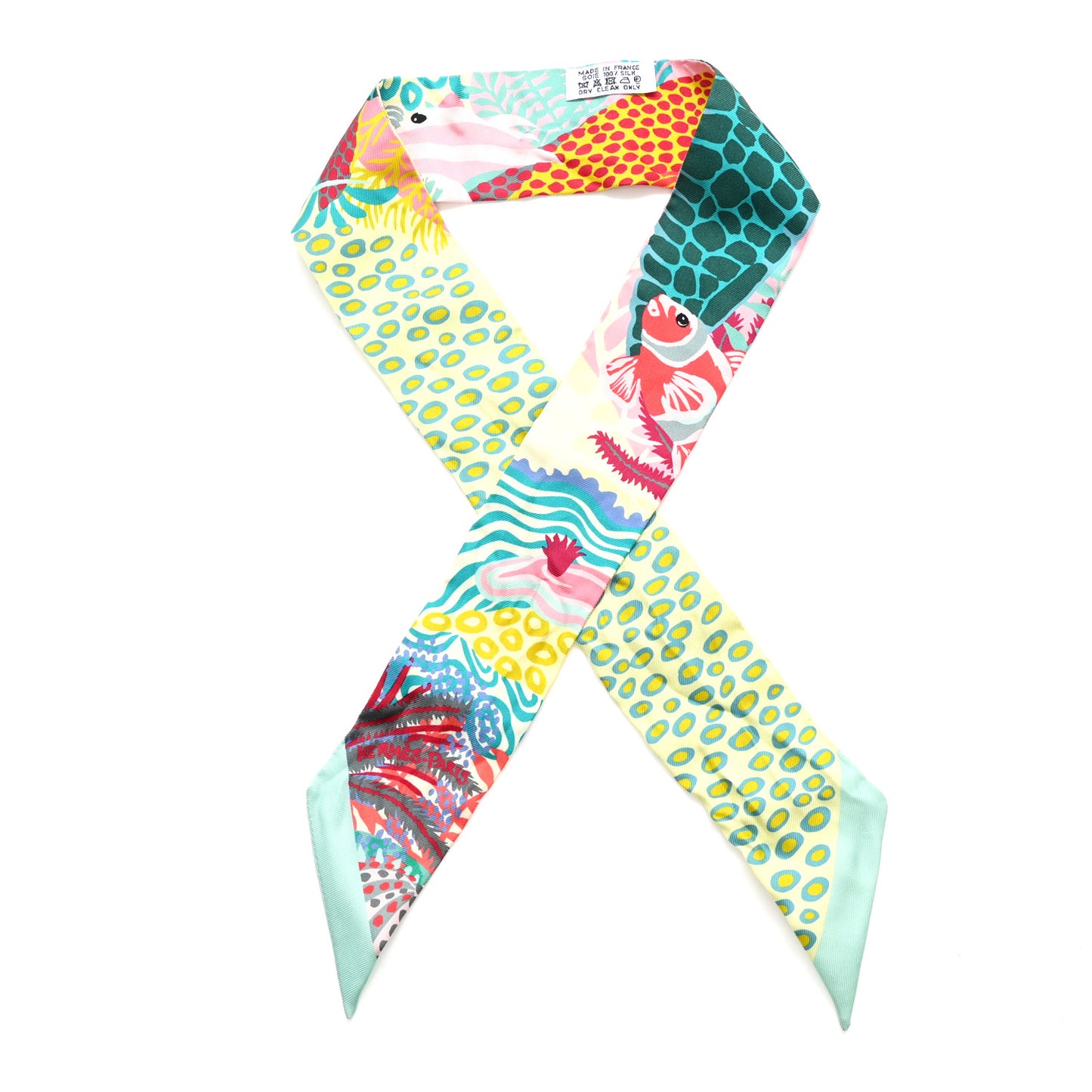 Silk Under The Waves Twilly Vert D Eau Jaune Soufre Rose