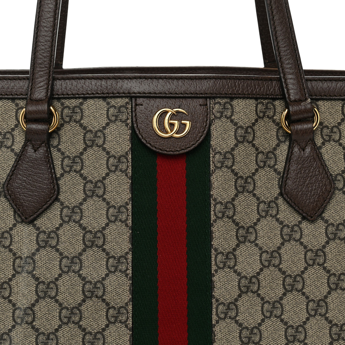 Gucci GG Supreme Monogram Textured Calfskin Web Medium Ophidia Shopping Tote Beige Ebony New Acero 14 of 23