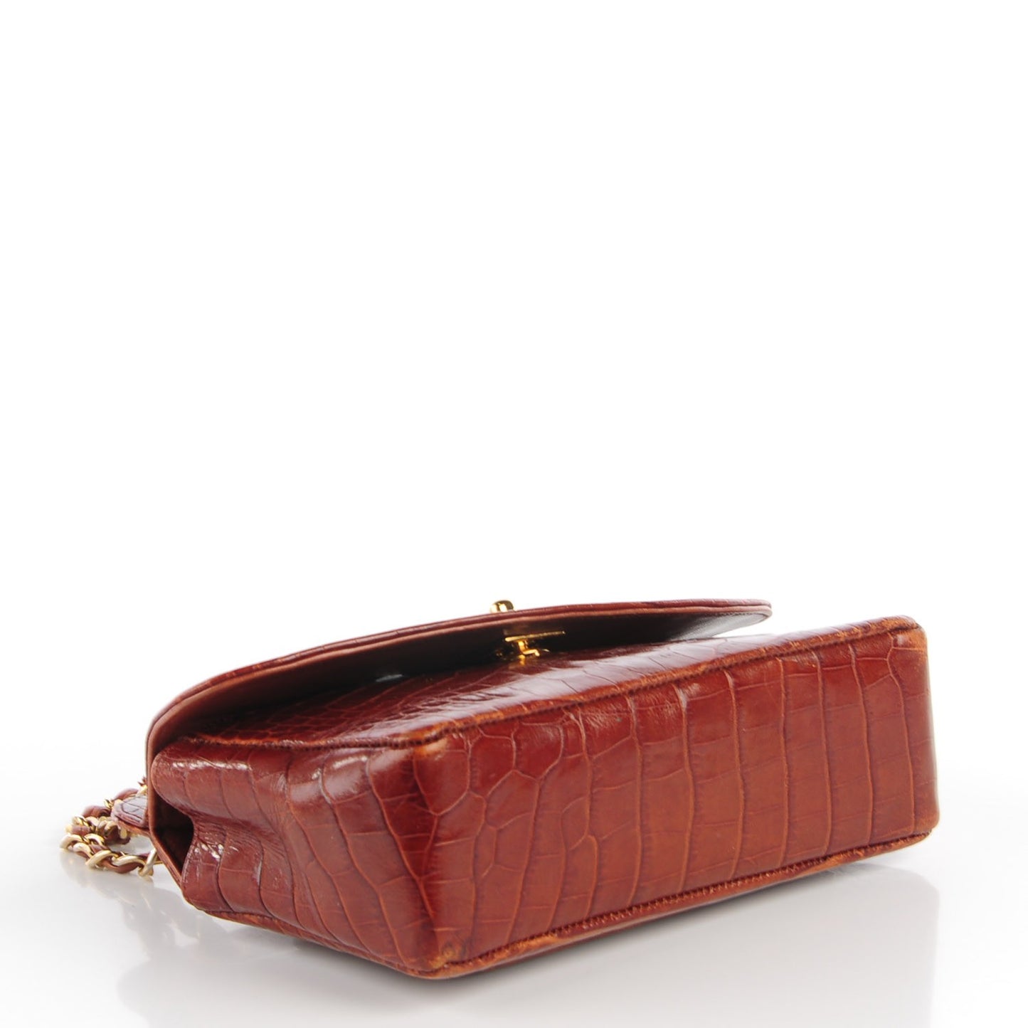 Alligator Mini Flap Shoulder Bag Brown